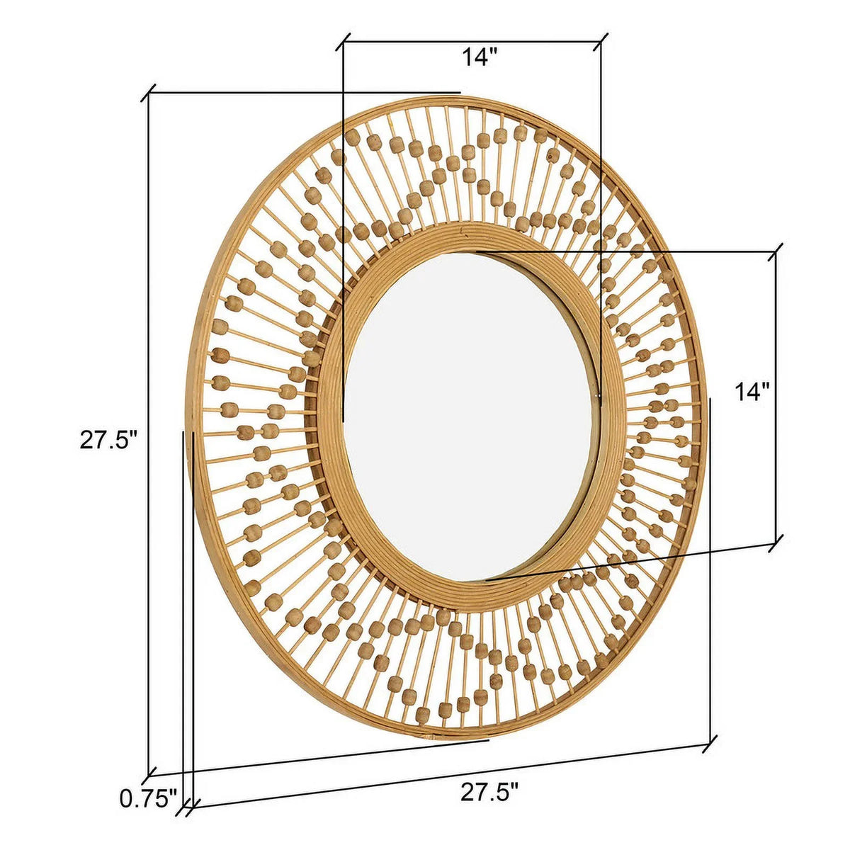 Sizeahara Sizeunbeam Round Bamboo Wide Frame Wall Mirror