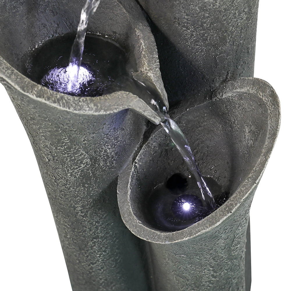 Outdoor Water Fountain with LED Lights 33.4" H Curved Cascading Indoor, Waterfall Garden Fountain with Built-in Quiet Pump Perfect Garden Water Feature, Patio Fountain