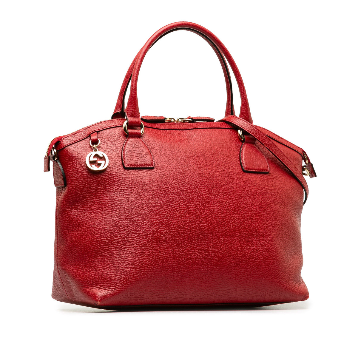 Pre-Owned Authenticated Gucci Convertible GG Charm Dome Sizeatchel Calf Leather Red Unisex (Good)