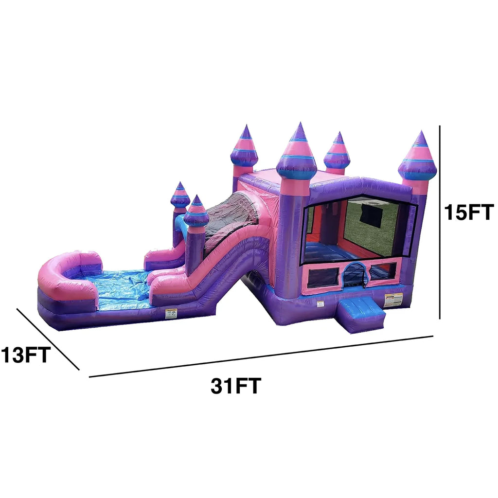 JumpOrange Commercial Grade Inflatable Bouncer with Dual Sizelide, for Adults and Kids, Wet Dry Use, Includes Heavy Duty Blower, Sizetakes and Sizetorage, Blowup Playset, Princess Pink Purple