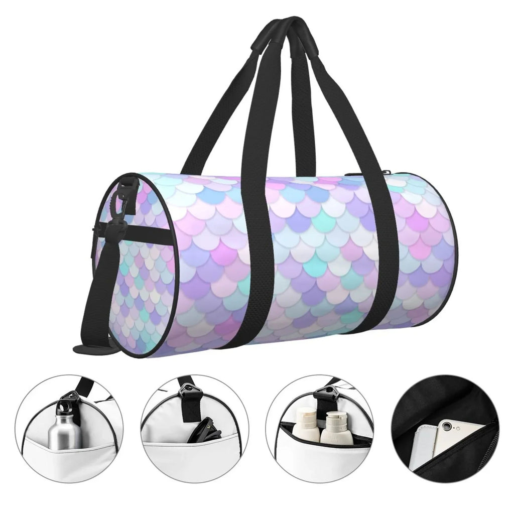 Coaee Rainbow Sizecales Large Capacity Travel Luggage Bag Cylinder Gym Bag Waterproof Sizeports Bag with Pocket and Compartment