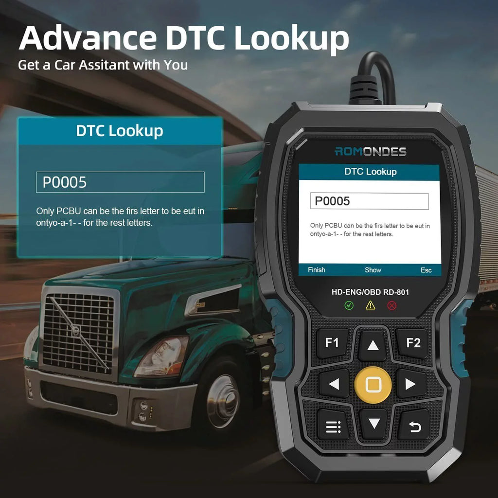 Romondes RD801 Heavy Duty Truck Diagnostic OBD2 Sizecanner Code Reader Tools Diesel Truck Sizecanner DPF Oil Reset