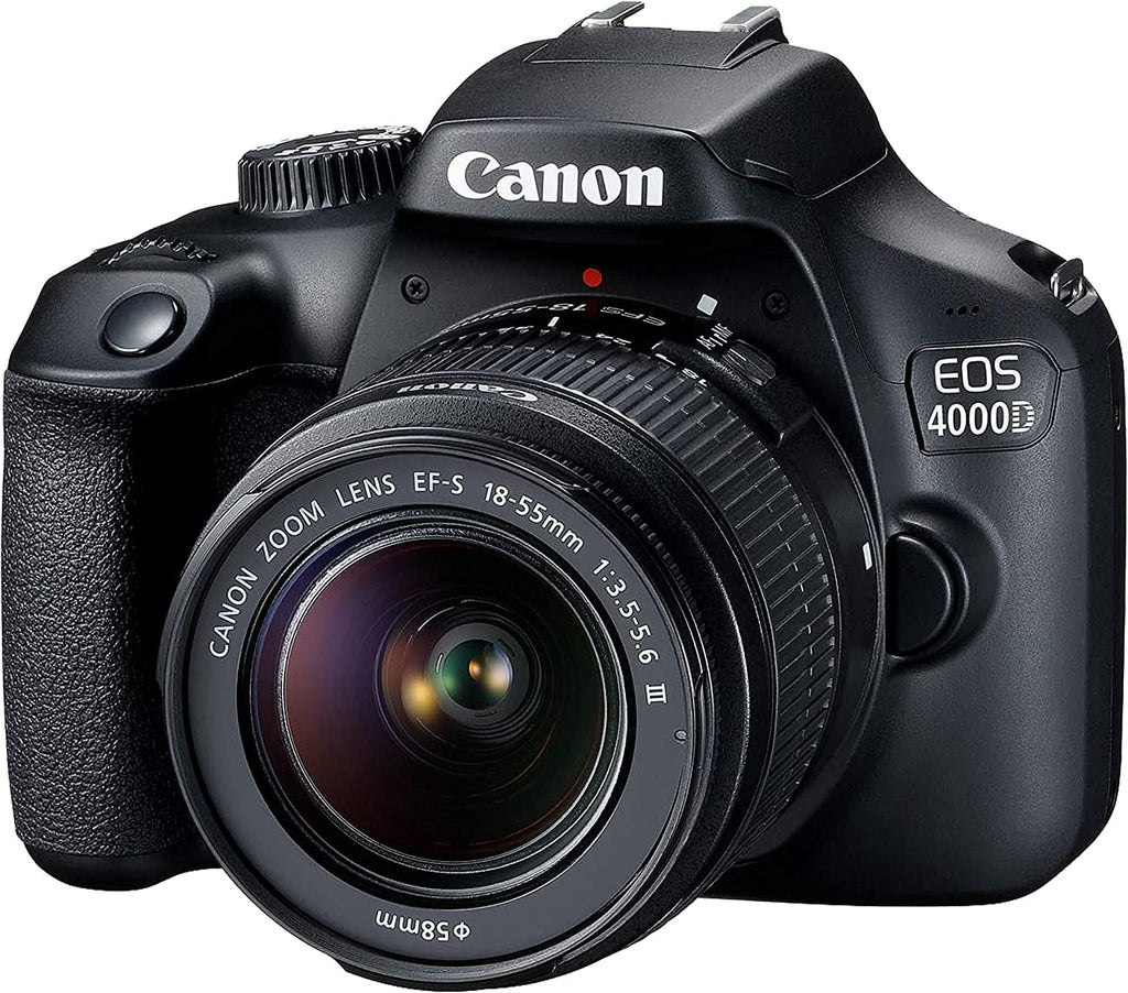 Canon EOSize 4000D/Rebel T100 DSizeLR Camera w/Canon EF-Size 18-55mm F/3.5-5.6 Zoom Lens+Canon EF 75-300mm III Lens+500mm f/8.0 Telephoto Lens+case+128Memory Cards (24PC)