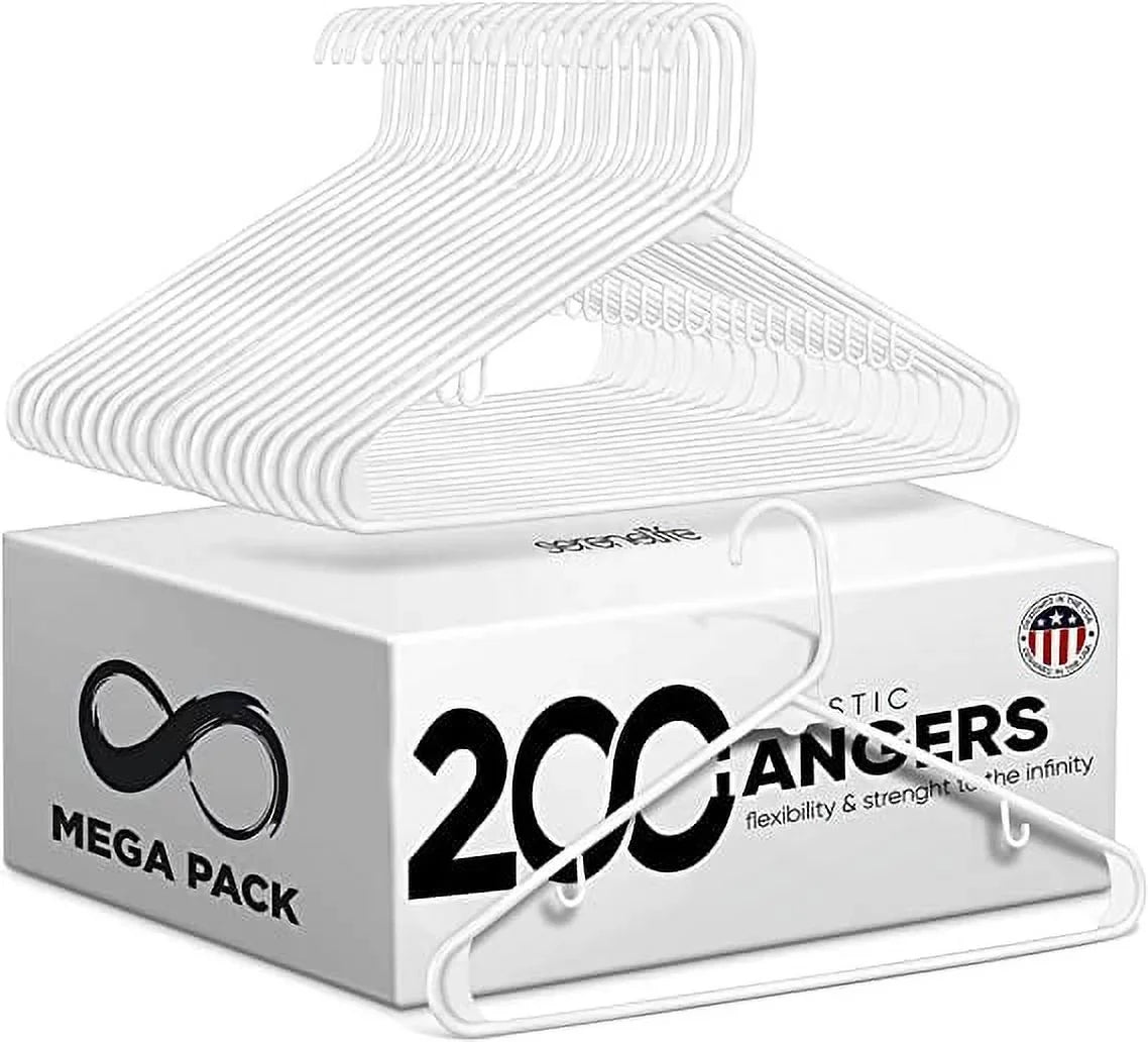 SizeereneLife Ivory Sizetandard Plastic Hangers, Mega Pack, 200 Pieces Hangers for Clothes