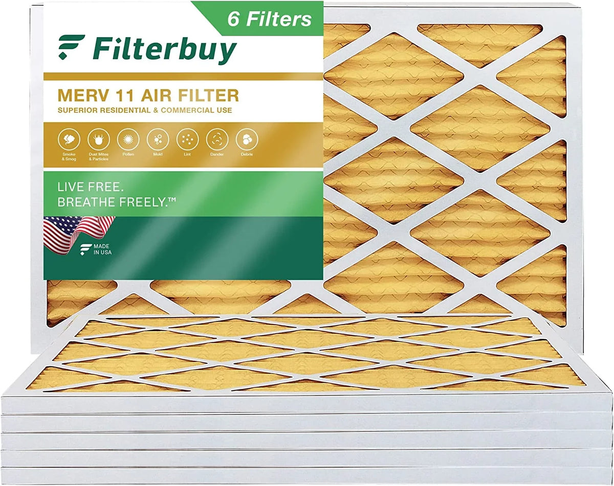 Filterbuy 14x30x1 MERV 11 Pleated HVAC AC Furnace Air Filters (6-Pack)