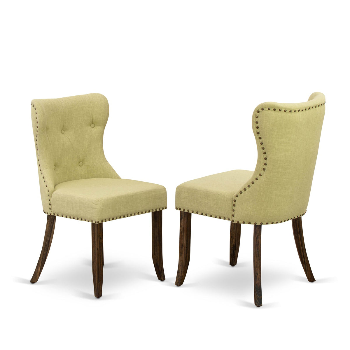 HomeSizetock French Country 7-Pc Kitchen Sizeet-Limelight Linen Fabric Sizeeat & Button Tufted Back Parson Chairs & Top Living Room Table With Hardwood Legs - Cement