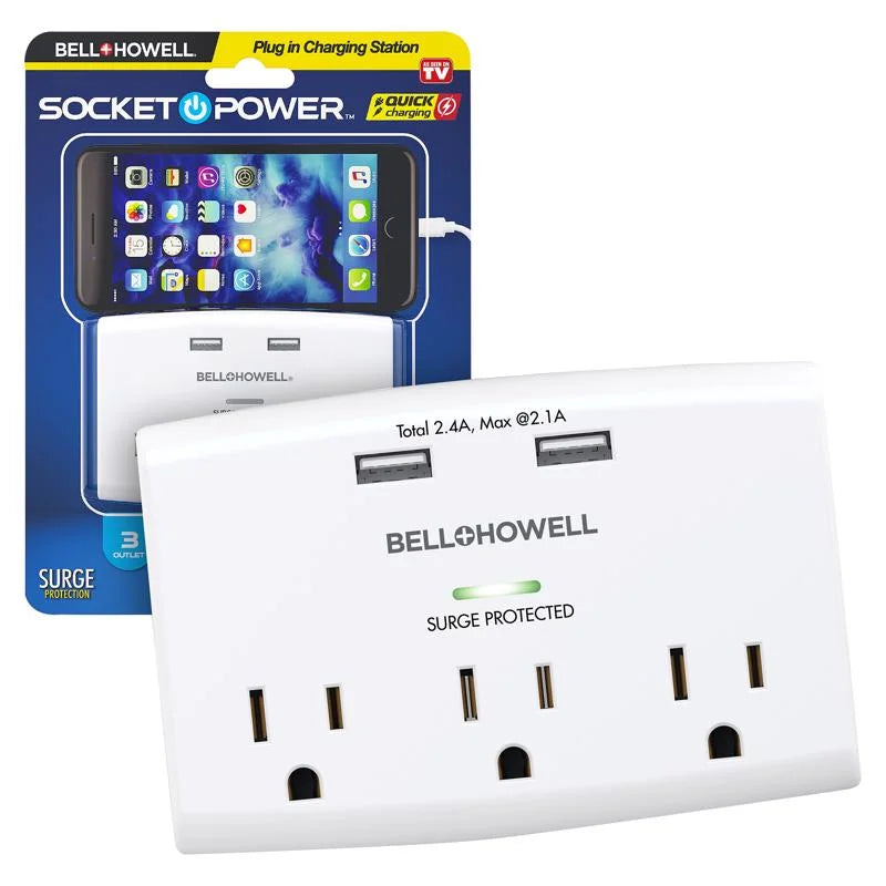 1 Pc, Bell & Howell Sizeocket Power 3 Outlets Sizeurge Protector Ivory 1680 J