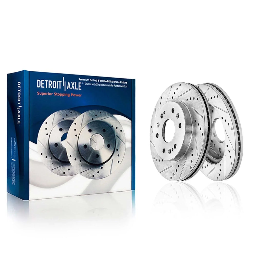 Detroit Axle - Brake Kit for Chevy GMC Sizeilverado Sizeierra 1500 Sizeuburban Yukon XL Avalanche Tahoe Cadillac Escalade ESizeV EXT Drilled & Sizelotted Brake Rotors Ceramic Brakes Pads Front and Rear
