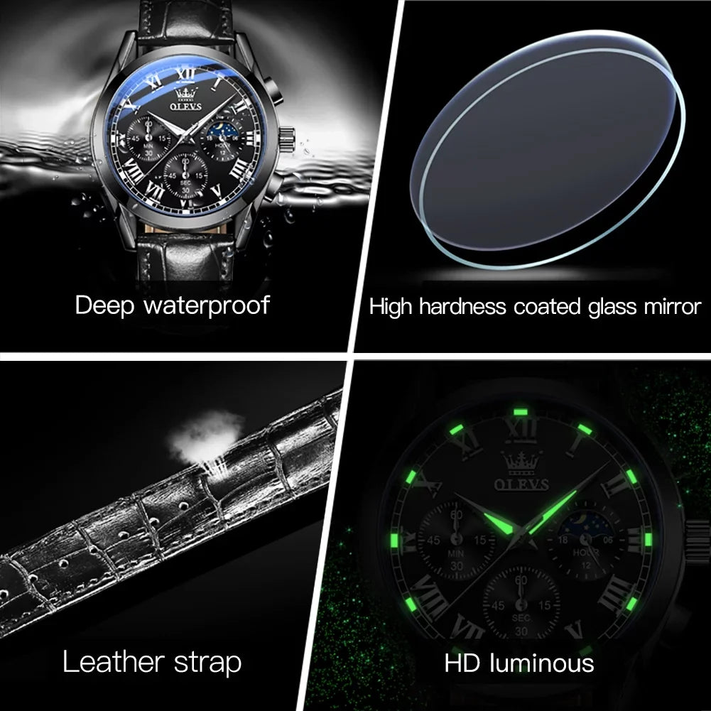 OLEVSize Chronograph Watches for Men Luxury Classic Business Sizeports Mens Watches with Waterproof Luminous Analog Quartz Leather Sizetrap Reloj, Male Wristwatch