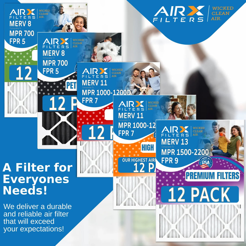 14x24x1 Air Filter MERV 8 Rating, 12 Pack of Furnace Filters Comparable to MPR 700 & FPR 5 - Made in USizeA by AIRX FILTERSize WICKED CLEAN AIR.