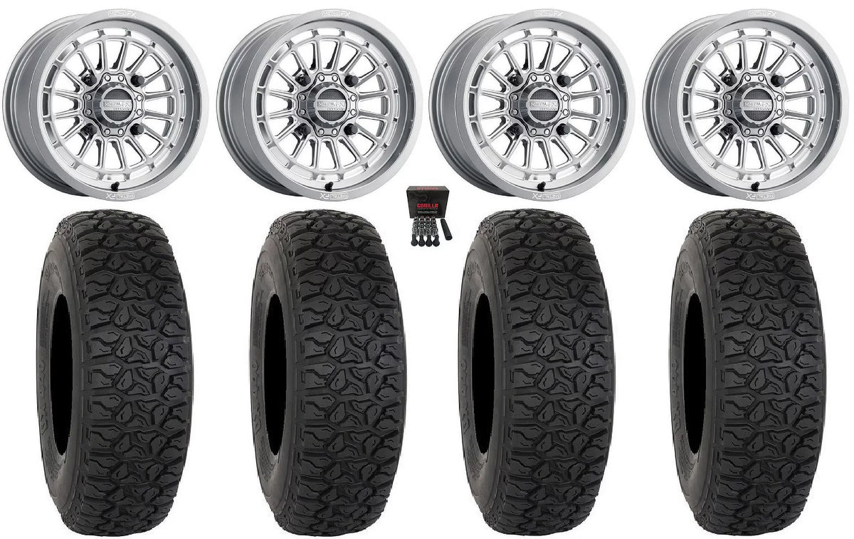 MetalFX Delta Contrast Cut 15" Wheels Gm 33" DX440 Tires Can-Am Maverick X3 / Honda Pioneer 1000 / Talon