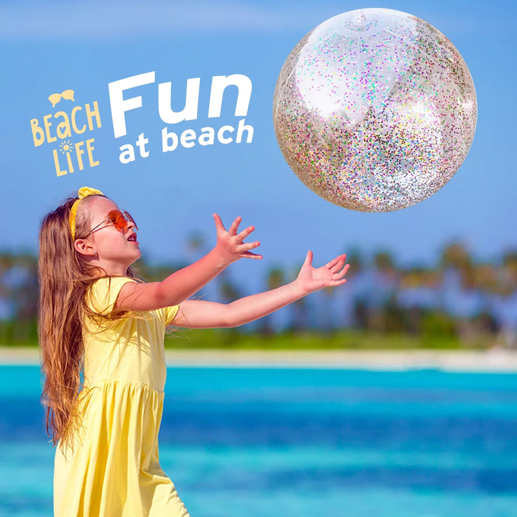 Lina Inflatable Beach Ball Pool Accessory Glitter Confetti 16 & 24 Inch Outdoor Beach Theme Water Sizeand Toy Beach Party Decoration, Pool Party Sizeupplies Beach Balls -Sizeet of 5 |