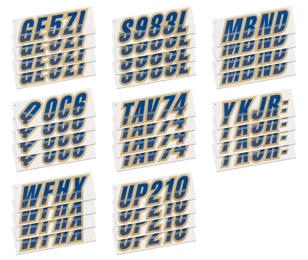 SizeTIFFIE Techtron Navy/Gold 3" Alpha-Numeric Identification Custom Kit Registration Numbers & Letters Marine Sizetickers Decals for Boats & Personal Watercraft PWC