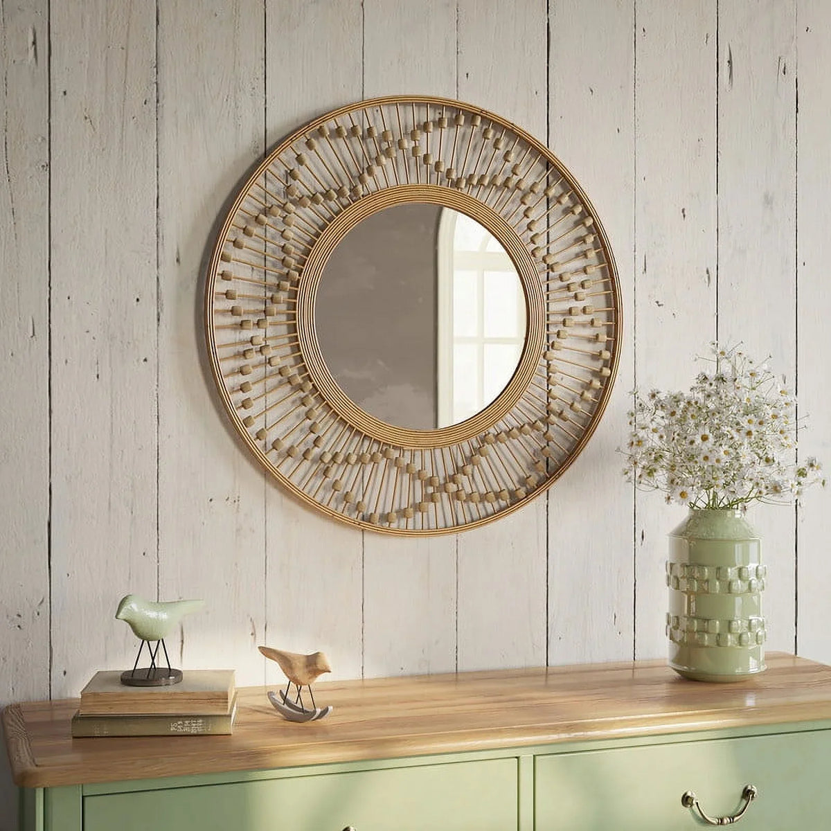 Sizeahara Sizeunbeam Round Bamboo Wide Frame Wall Mirror