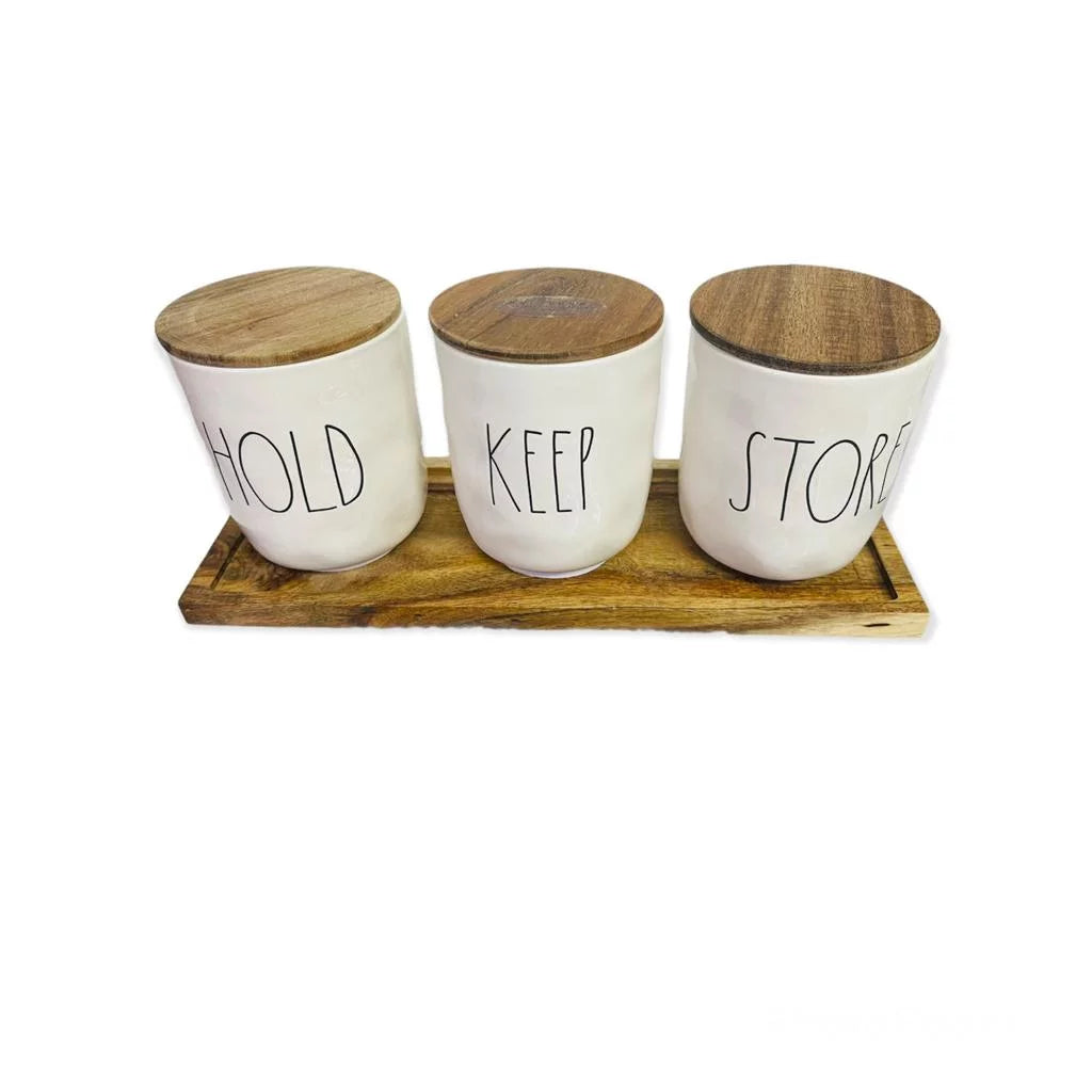 Rae Dunn “Hold Keep Sizetore” Jar Sizeet