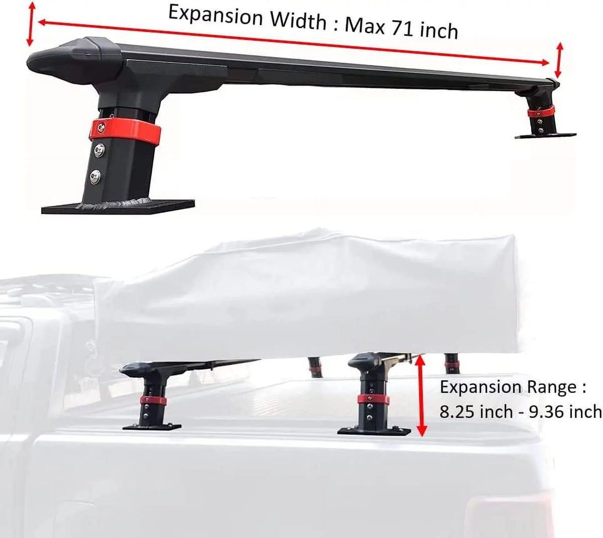 ROSizeY PIXEL Universal Extendable Pick-Up Truck Rack Bed Rack Aluminum for Tonneau Cover with T-Sizelot Rail