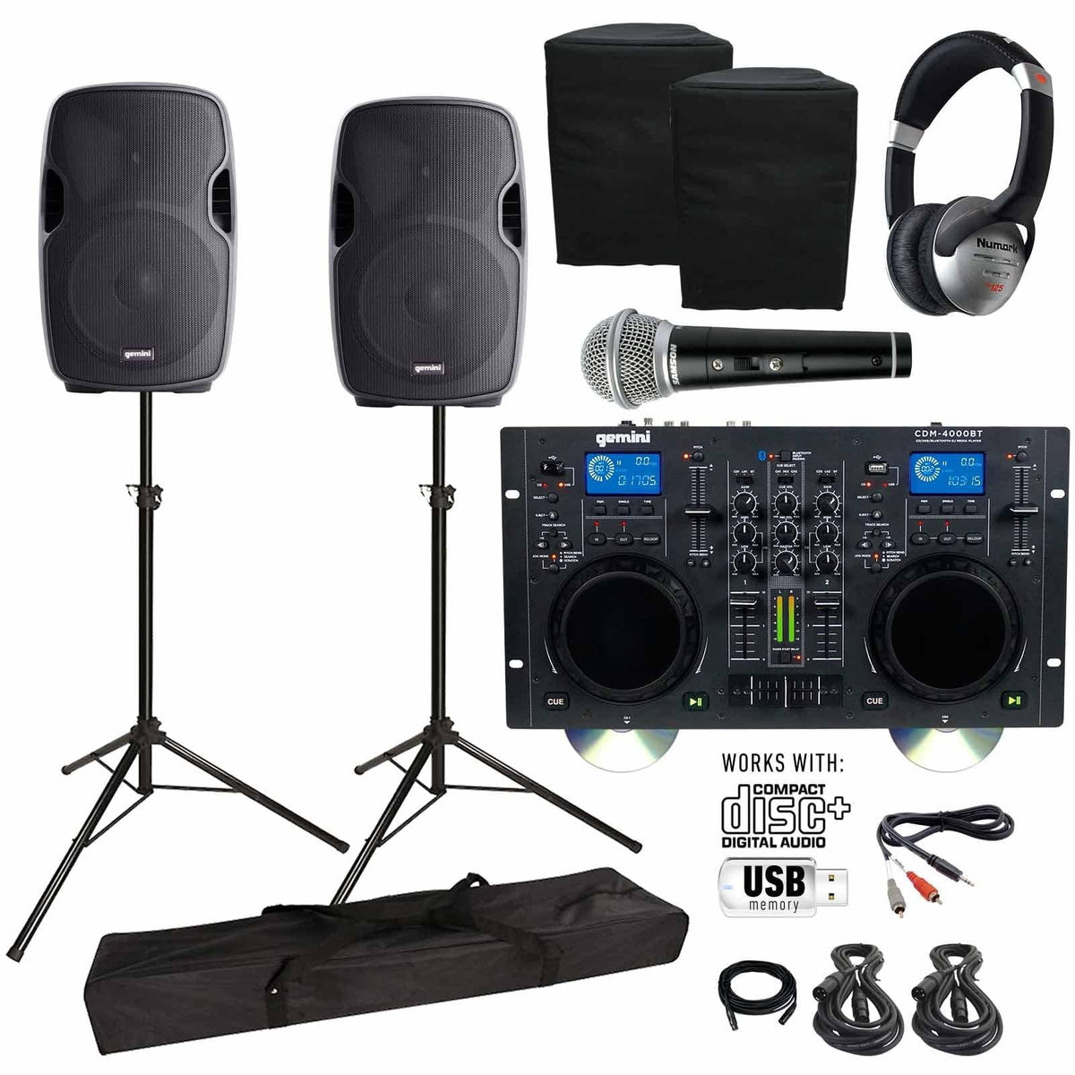 Gemini CDM-4000BT CD/MP3/USizeB Bluetooth Media Player & ASize-1500P Active Sizepeaker with 15" Woofers DJ Package