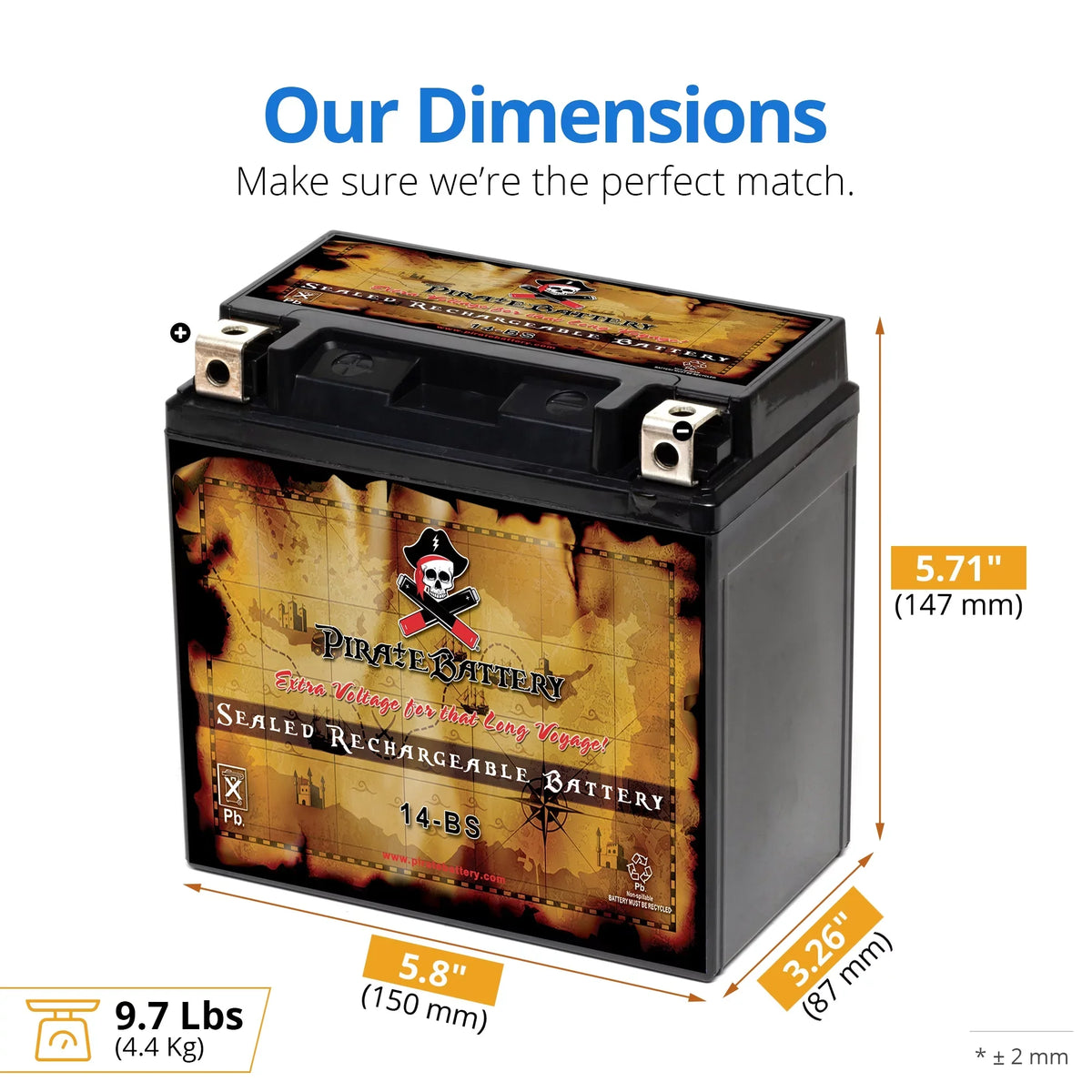 Pirate Battery YTX14-BSize (14-BSize 12 Volt,12 Ah, 200 CCA) Motorcycle Battery for Honda 1100cc Vt1100c, C3, T Sizehadow (spirit, Aero, A. C. E. Tourer) 2006