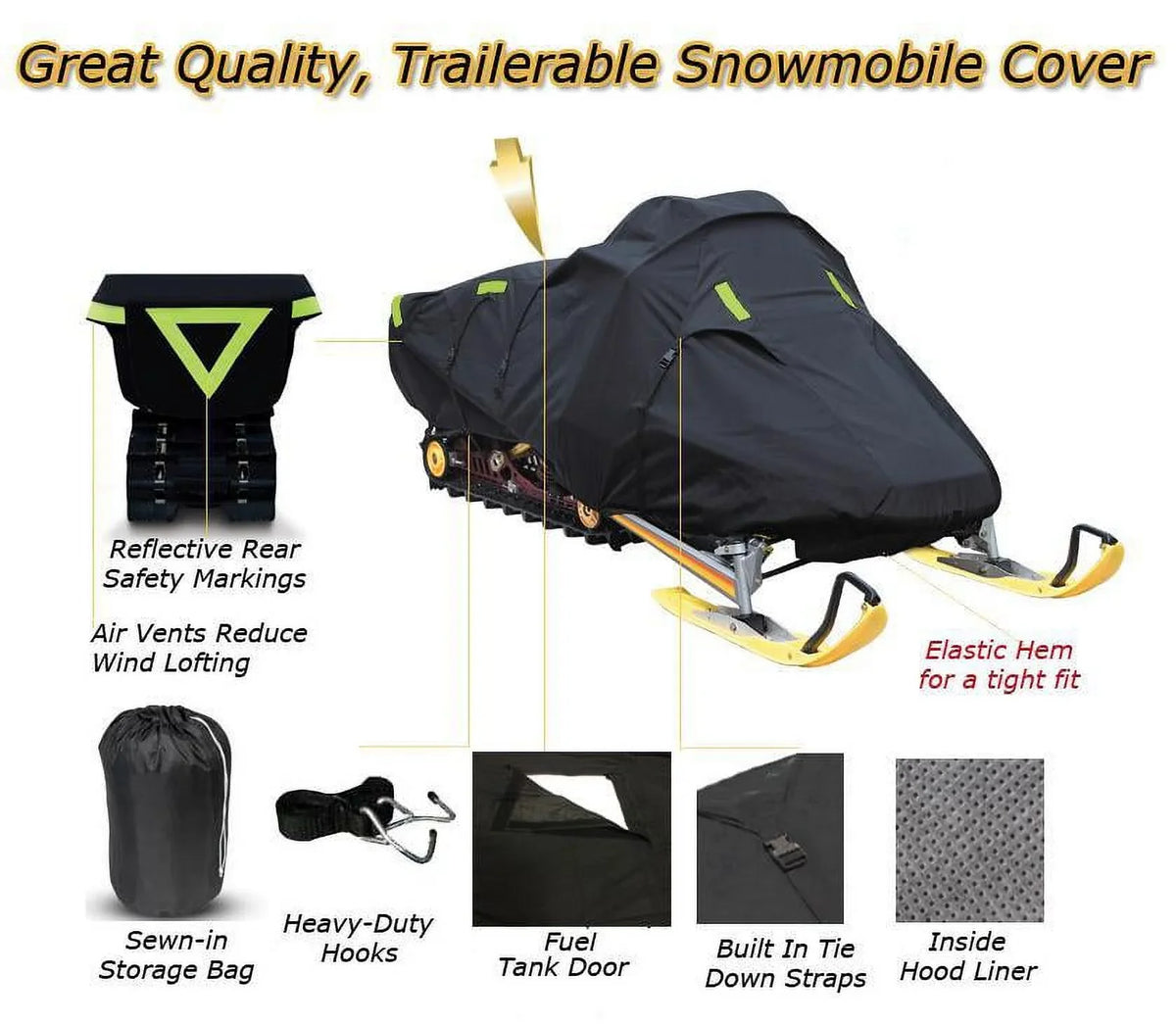 Sizenow Cover Compatible for 2001-2004 Arctic Cat snowmobile model MOUNTAIN CAT, Trailerable 600 Denier Sizenow Machine Sizeled Gear