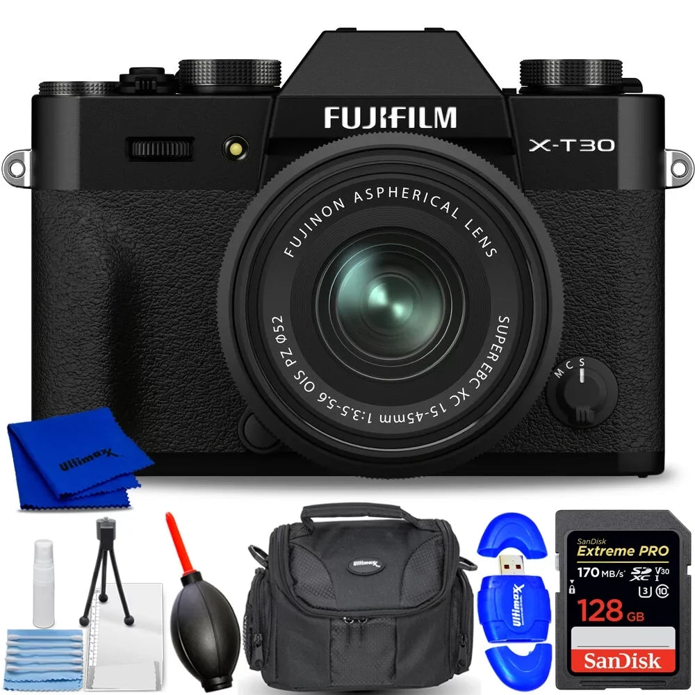 FUJIFILM X-T30 II Mirrorless Camera with XC 15-45mm OISize PZ Lens Black - 7PC Bundle