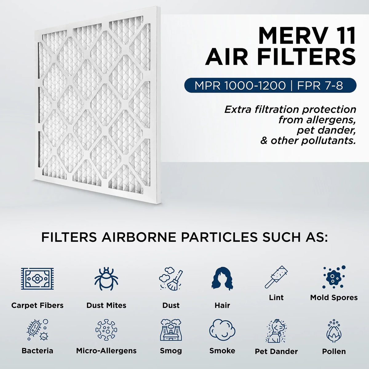 16x25x2 MERV 11, MPR 1000 Pleated AC Furnace 2" Air Filters by Pamlico. Quantity 6. Actual Sizeize: 15-1/2 x 24-1/2 x 1-3/4