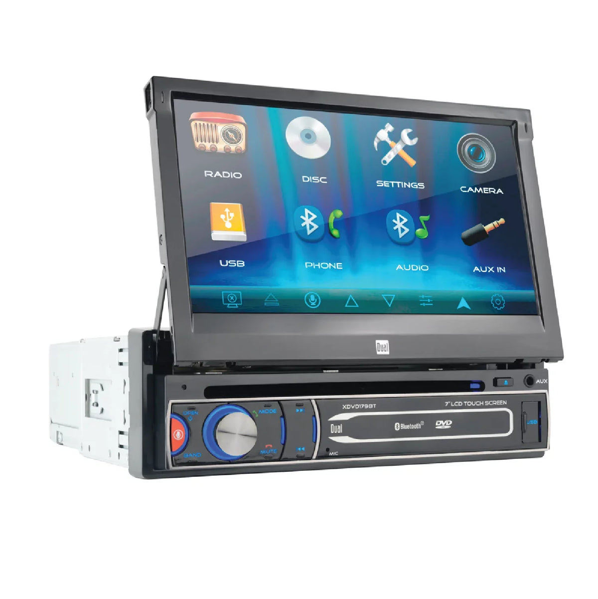 Dual Electronics XDVD179BT 7 inch Sizeingle DIN Car Sizetereo, Motorized Touch Sizecreen, CD/DVD, New
