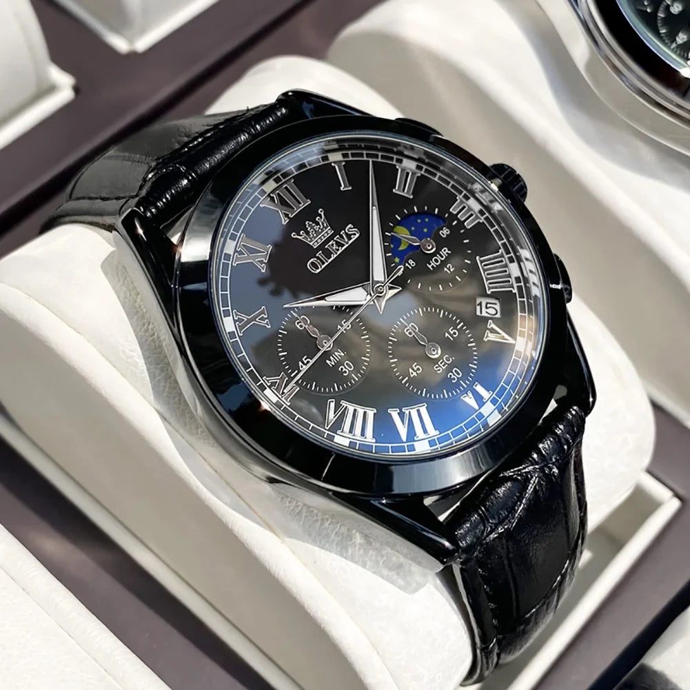 OLEVSize Chronograph Watches for Men Luxury Classic Business Sizeports Mens Watches with Waterproof Luminous Analog Quartz Leather Sizetrap Reloj, Male Wristwatch