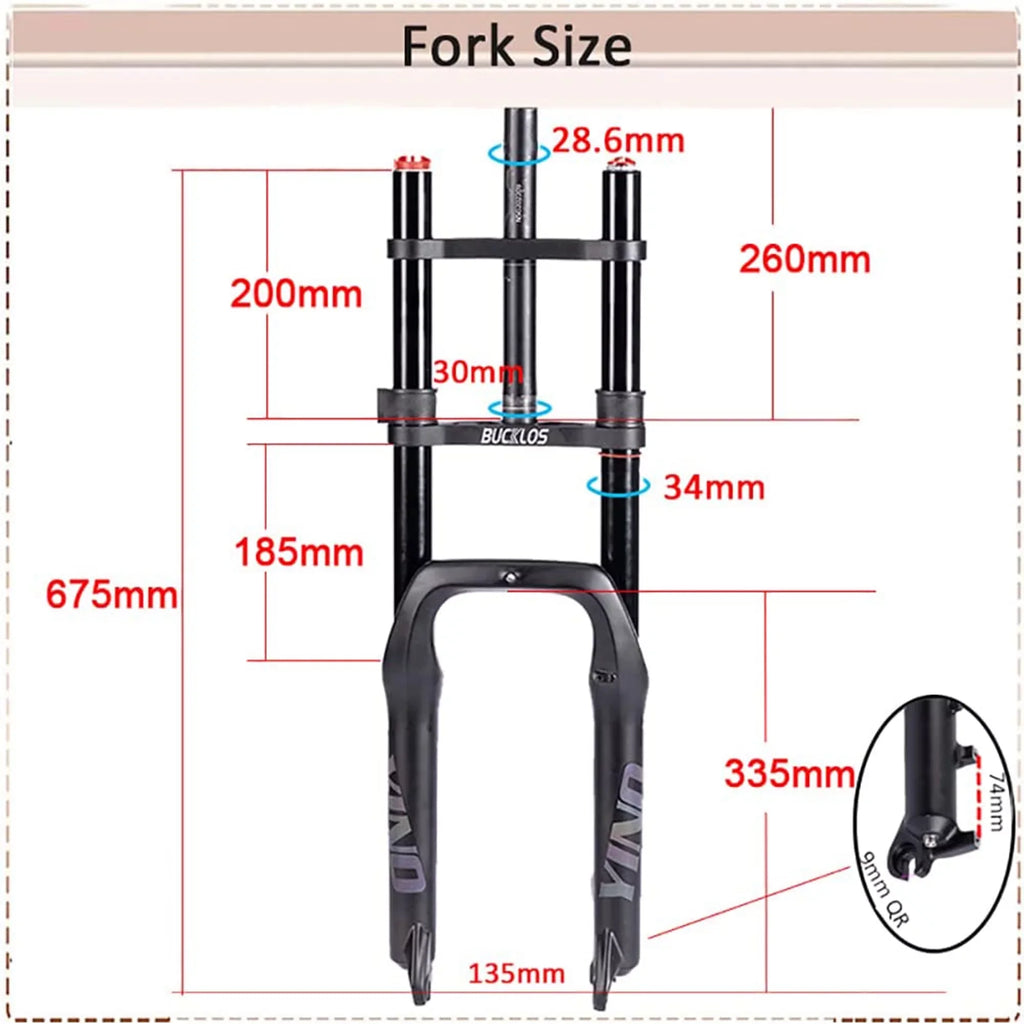 BUCKLOSize 20*4.0 Fat Bike Air Fork Sizeingle/Double Sizehoulder 20inch Sizeuspension Fork Disc Brake 9*135mm Sizenow Front Fork Bicycle Parts