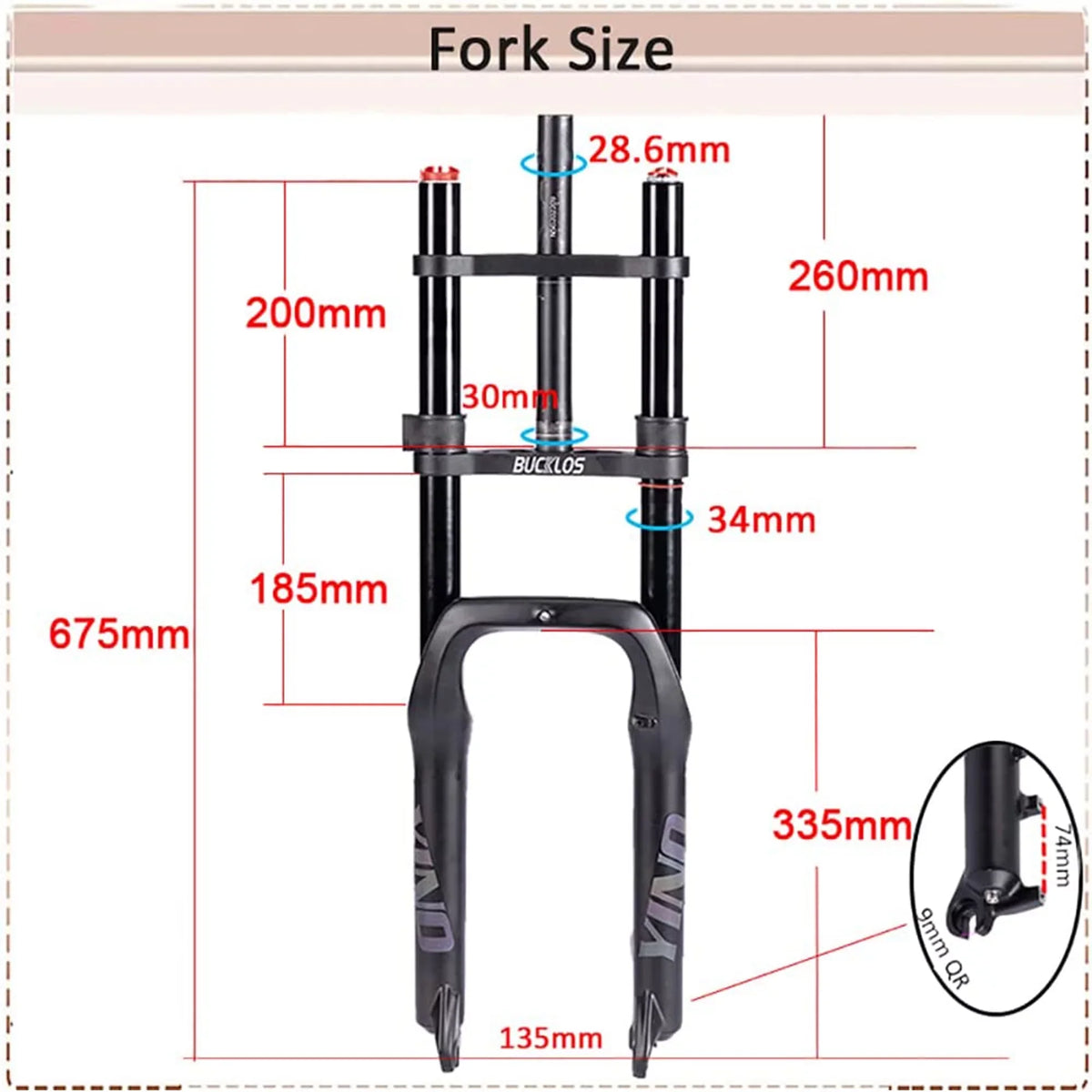 BUCKLOSize 20*4.0 Fat Bike Air Fork Sizeingle/Double Sizehoulder 20inch Sizeuspension Fork Disc Brake 9*135mm Sizenow Front Fork Bicycle Parts