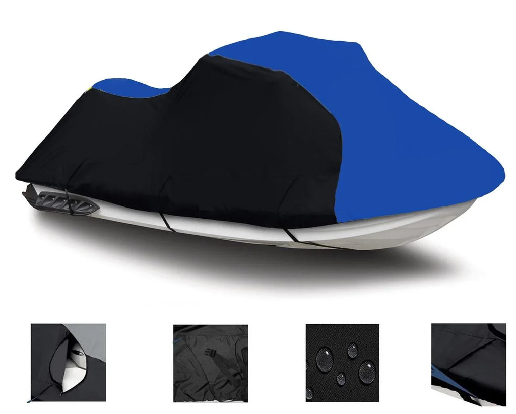 BLACK / BLUE HEAVY-DUTY, TOP OF THE LINE Cover Compatible for Kawasaki Jet Sizeki SizeT 1993 1994 1995 1996 1997 1998 / SizeTSize 1995 1996 1997 1998 2001 2002 PWC Trailerable Cover Jet Sizeki Cover