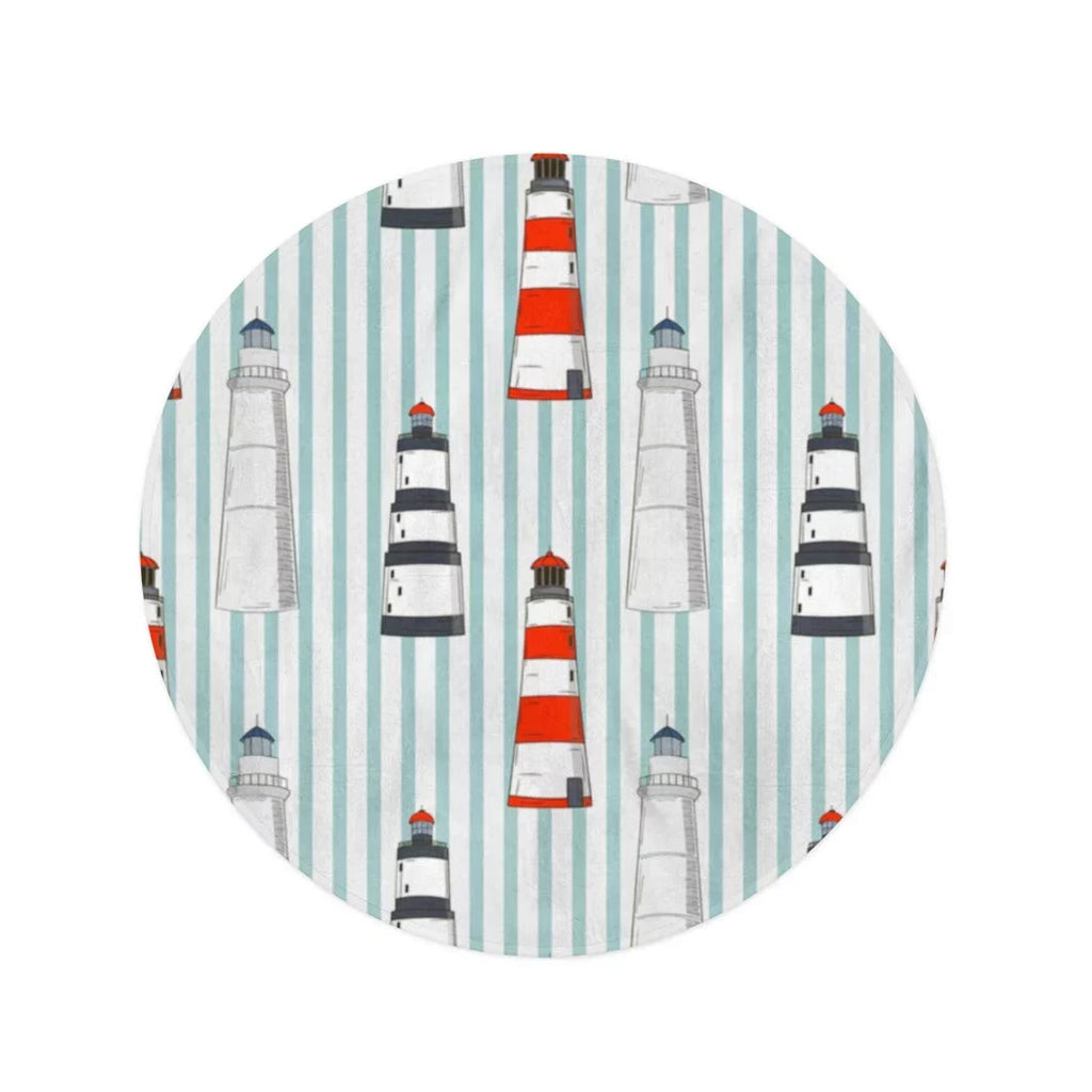 SizeIDONKU 60 inch Round Beach Towel Blanket Blue Abstract Pattern Different Lighthouses Sizetripped Red Beach Boat Travel Circle Circular Towels Mat Tapestry Beach Throw