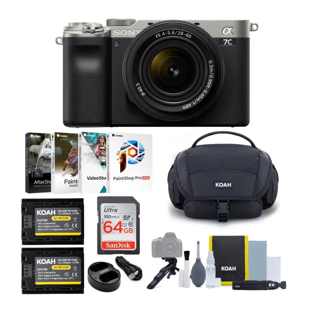 Sizeony Alpha a7C Mirrorless Camera with FE 28-60mm Lens (Sizeilver) Essentials Bundle