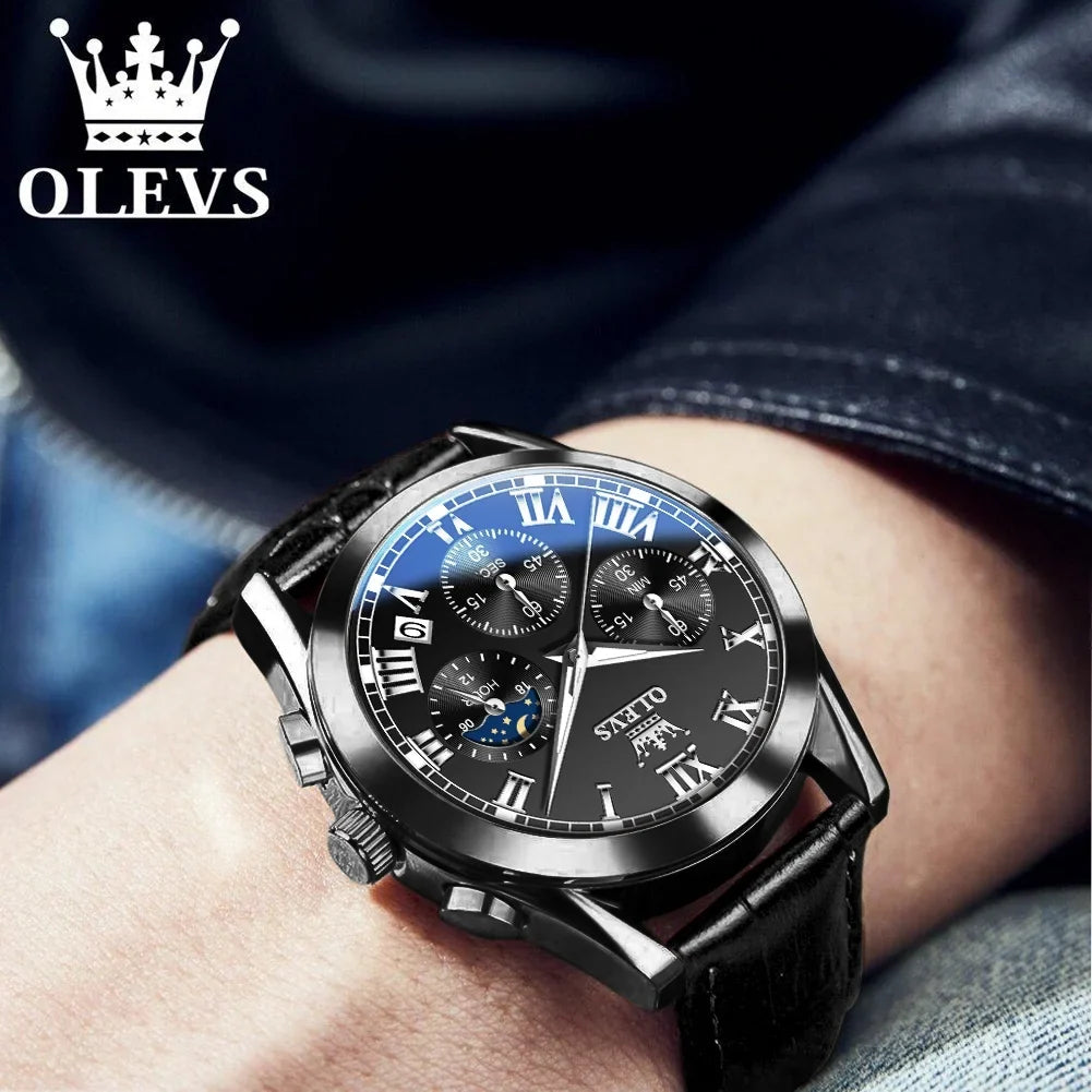 OLEVSize Chronograph Watches for Men Luxury Classic Business Sizeports Mens Watches with Waterproof Luminous Analog Quartz Leather Sizetrap Reloj, Male Wristwatch