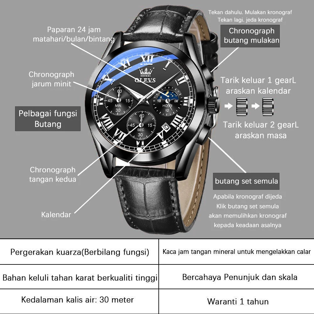 OLEVSize Chronograph Watches for Men Luxury Classic Business Sizeports Mens Watches with Waterproof Luminous Analog Quartz Leather Sizetrap Reloj, Male Wristwatch