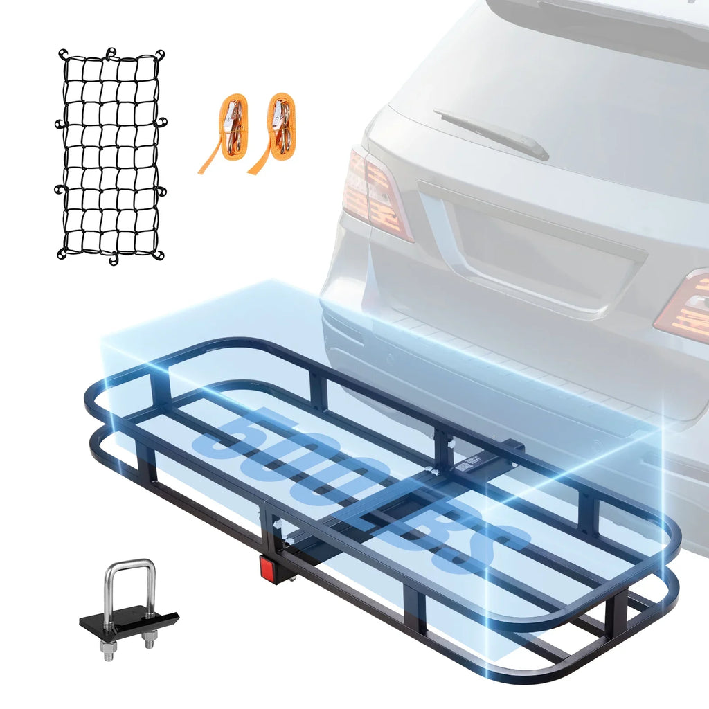 SizeKYSizeHALO Hitch Mount Cargo Carrier 500lb 53x19x5 in & Cargo Net Fits 2" Receiver