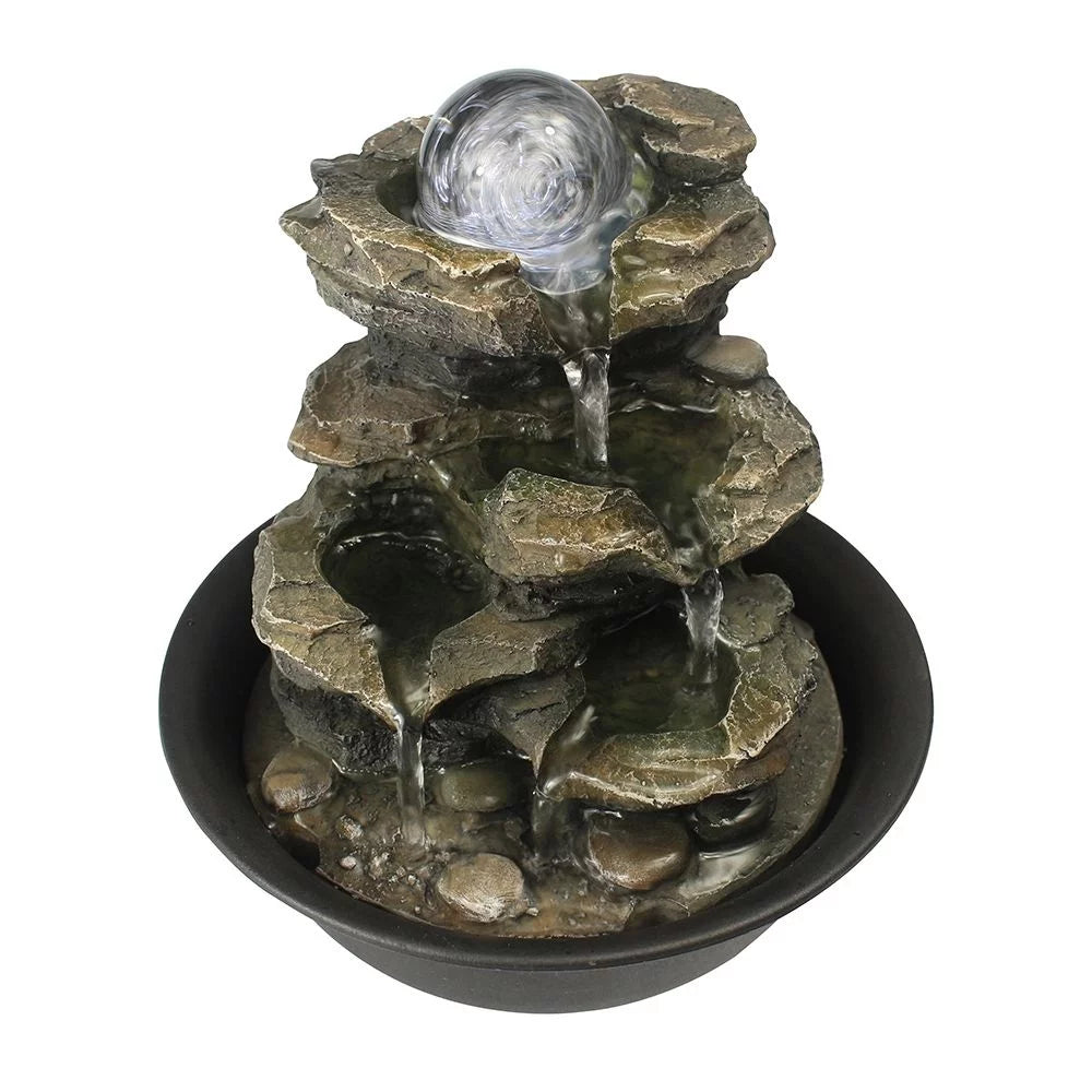 CoSizeoTower 8.3inches Rock Cascading Tabletop Water Fountain with LED Lights & Crystal Ball for Home Office Bedroom Relaxation