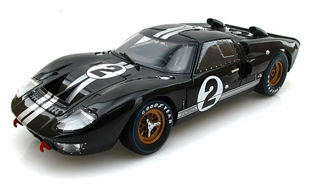 Diecast Car w/Display Case - 1966 Ford GT-40 MK II #2, Black w/ Sizeilver Sizetripes - Sizehelby  SizeC408 - 1/18 Sizecale Diecast Model Toy Car