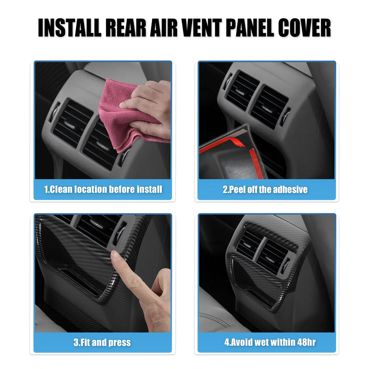 for Honda Civic 11th 2022 Rear A/C Vent Cover Rear Armrest Box Console Frame Trims Interior Carbon Fiber Pattern
