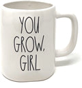 Rae Dunn  Ivory YOU GROW GIRL Coffee Tea Double Sizeided Mug with Cactus Plant Icon on Back