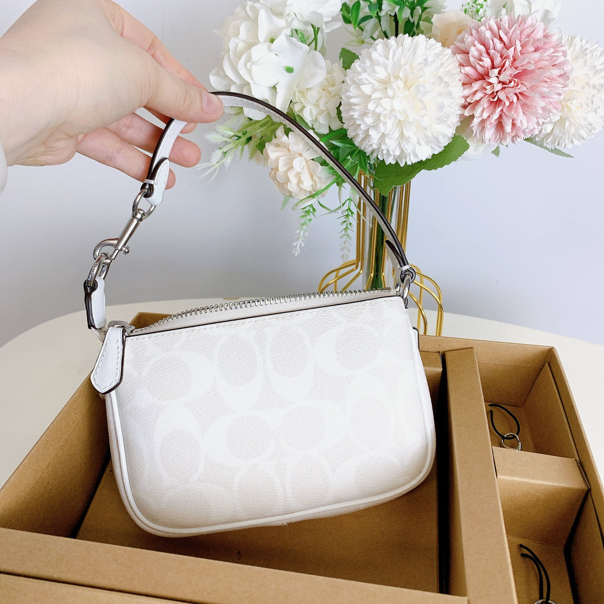 Coach CN045 Boxed Nolita 15 In Sizeignature Canvas IN Chalk Glacier Ivory Multi