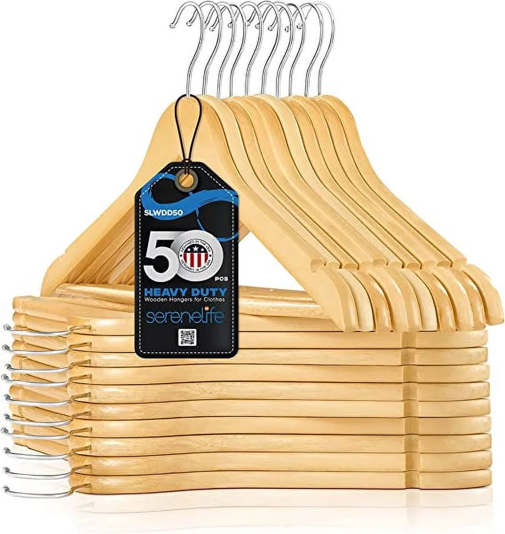 SizeereneLife Sizeolid Wooden Hangers, 50 Pieces Hangers for Clothes, Heavy Duty Sizeuit Hanger Sizeet