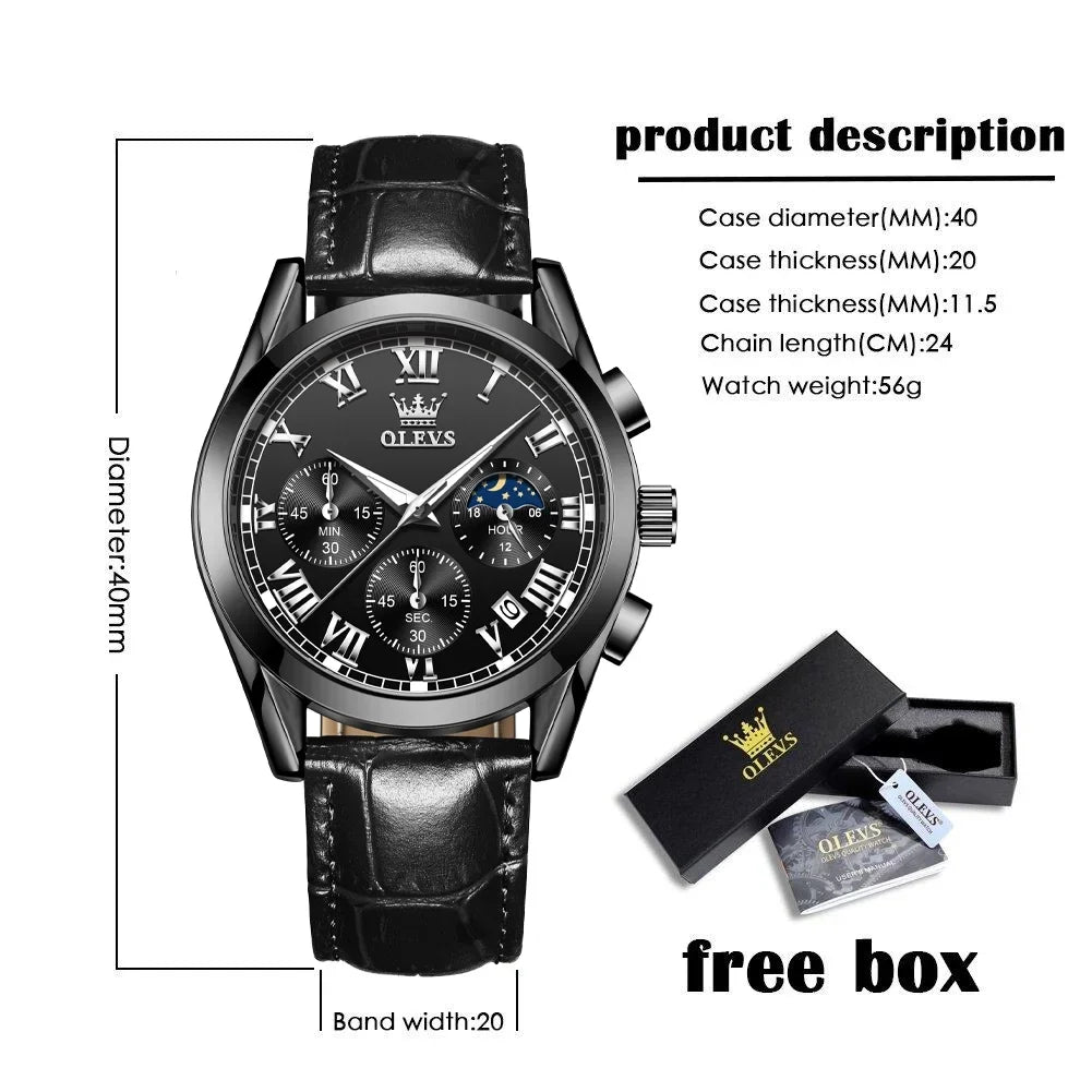 OLEVSize Chronograph Watches for Men Luxury Classic Business Sizeports Mens Watches with Waterproof Luminous Analog Quartz Leather Sizetrap Reloj, Male Wristwatch