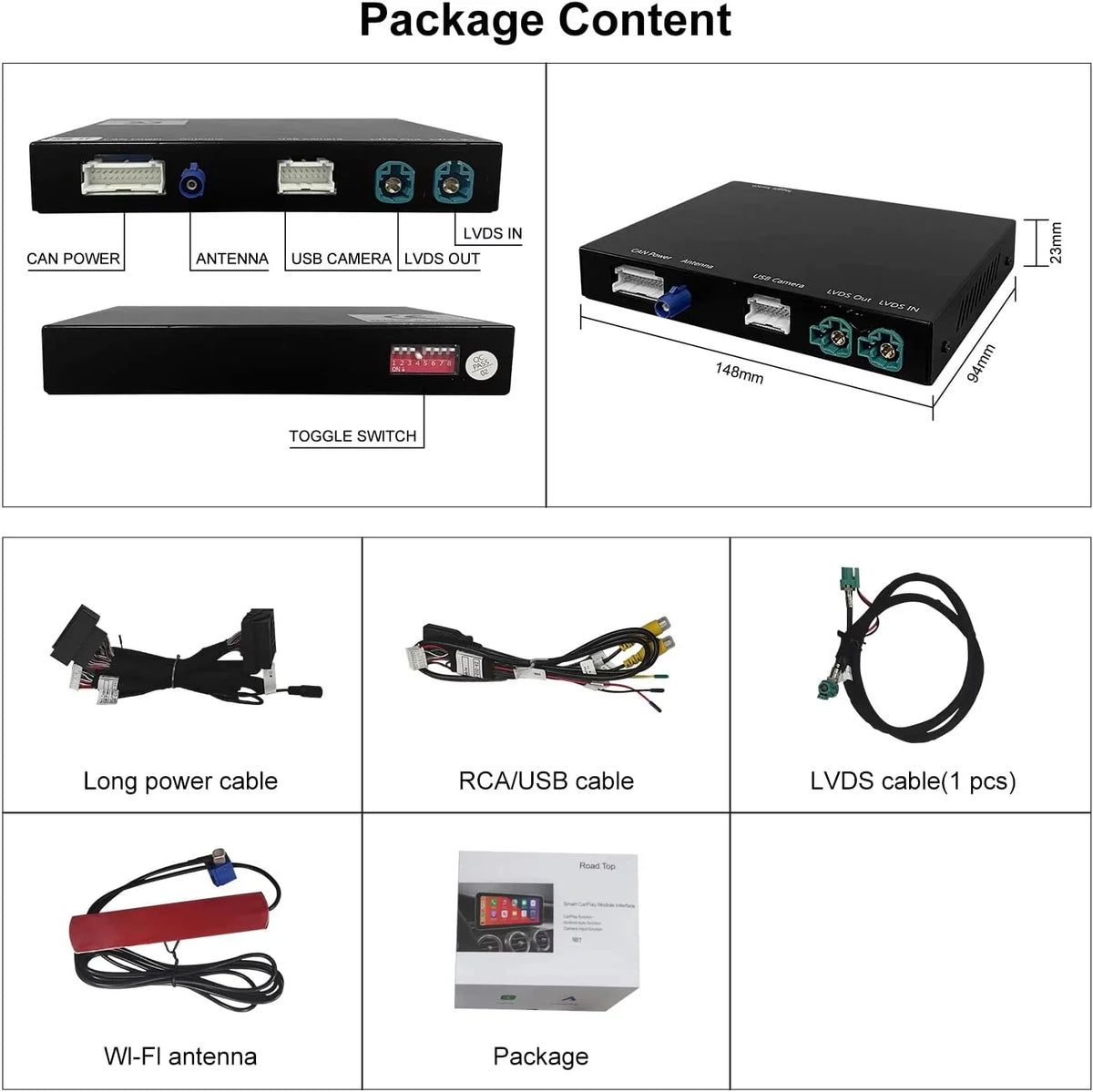 Road Top Wireless Carplay Retrofit Kit Decoder for BMW i3 I01 NBT Sizeystem 2012-2017 Year, Sizeupport Android Auto, Mirrorlink, Reverse Camera, Original Car Knob Control