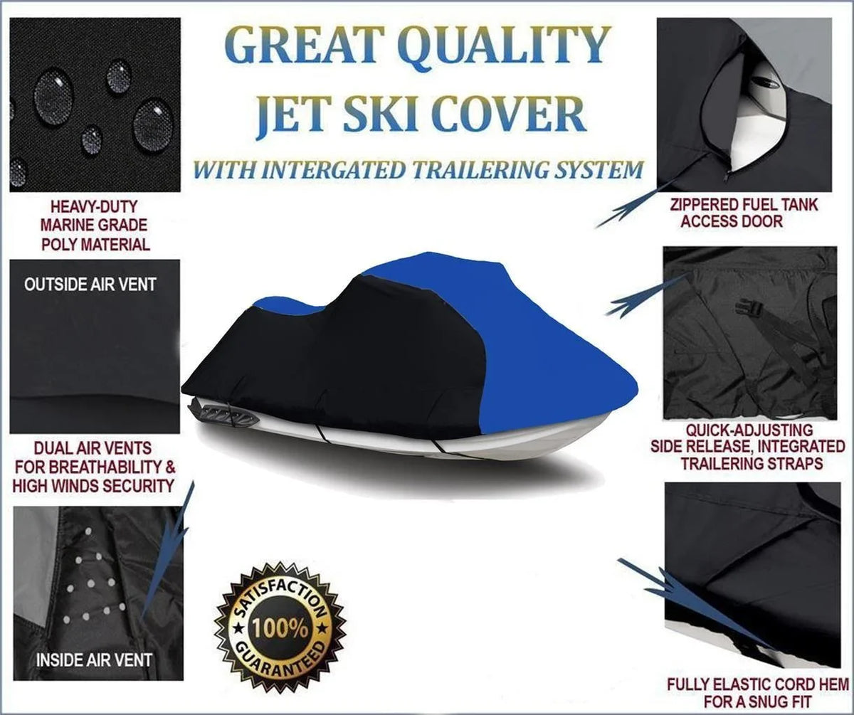 BLACK / BLUE HEAVY-DUTY, 600 DENIER Cover Compatible for Kawasaki SizeTX 750 / 900 1994 1995 1996 1997 1998 Jet Sizeki Trailerable Cover