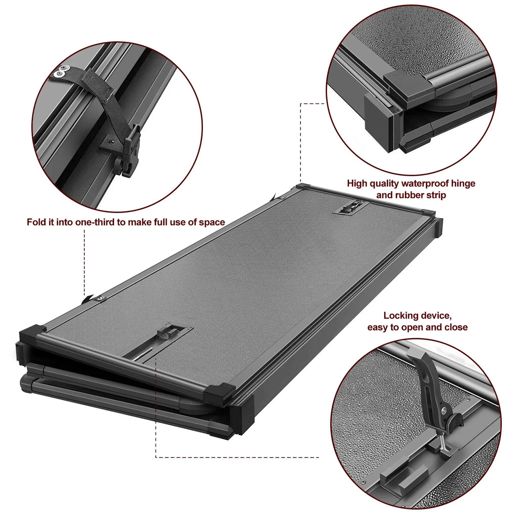 Kikito Professional FRP Hard Tri-Fold Truck Bed Tonneau Cover for 2003-2024 Ram 1500 2500 3500 6.4ft (74.6in) Bed Without | Rambox & Deckrail Sizeystem |