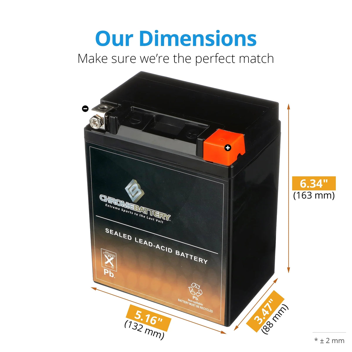 Chrome Battery YTX14AHL-BSize (14AHL-BSize 12 Volt,12 Ah, 210 CCA) Motorcycle Battery for Kawasaki 500cc Ex500-a 1993