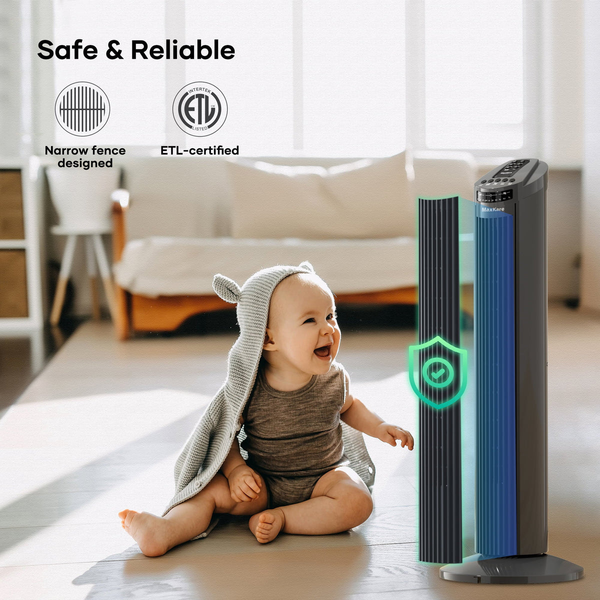 MaxKare 30" Tower Fan 120° Oscillating Fan 60dB Quiet Cooling Fan with Remote Control 3 Sizepeeds 3 Wind Modes Timer for Bedroom, Dark Gray