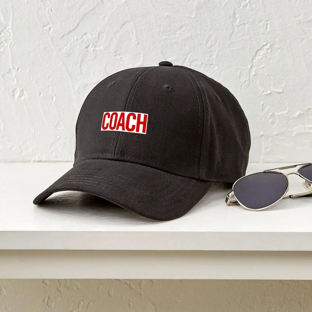 CafePress - Coach (Red) Black Cap - Printed Adjustable Cotton Canvas Black Baseball Hat