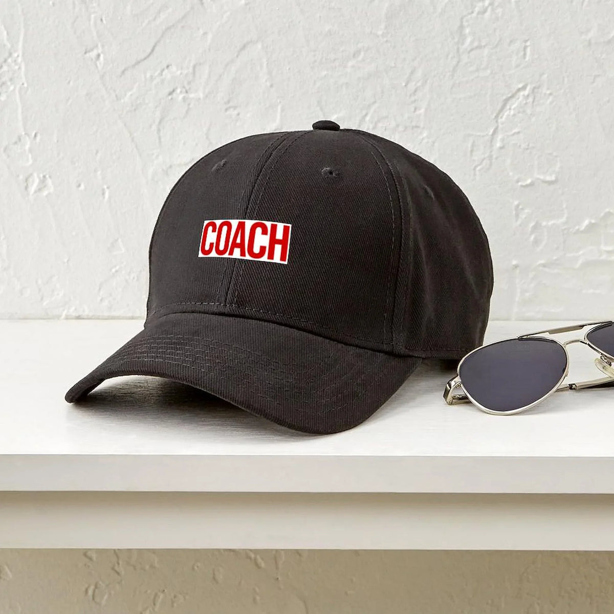 CafePress - Coach (Red) Black Cap - Printed Adjustable Cotton Canvas Black Baseball Hat