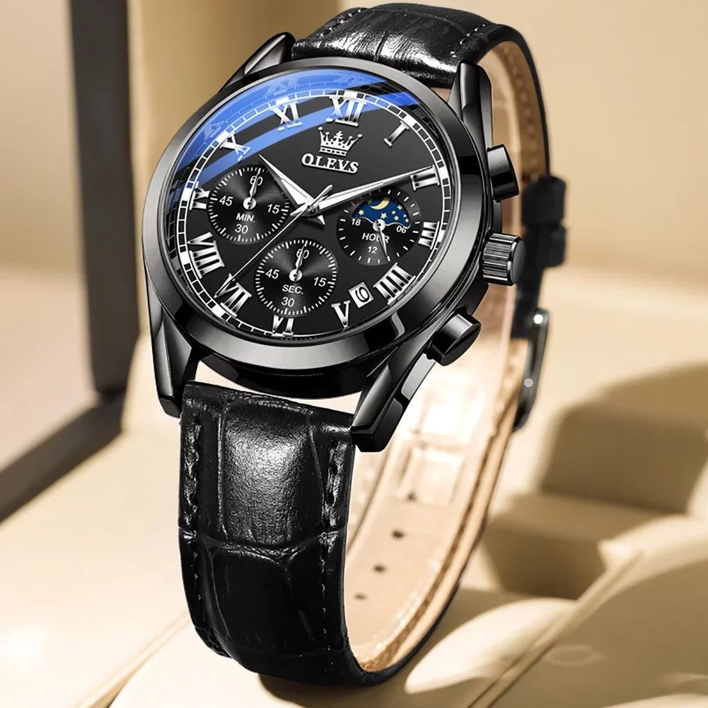 OLEVSize Chronograph Watches for Men Luxury Classic Business Sizeports Mens Watches with Waterproof Luminous Analog Quartz Leather Sizetrap Reloj, Male Wristwatch